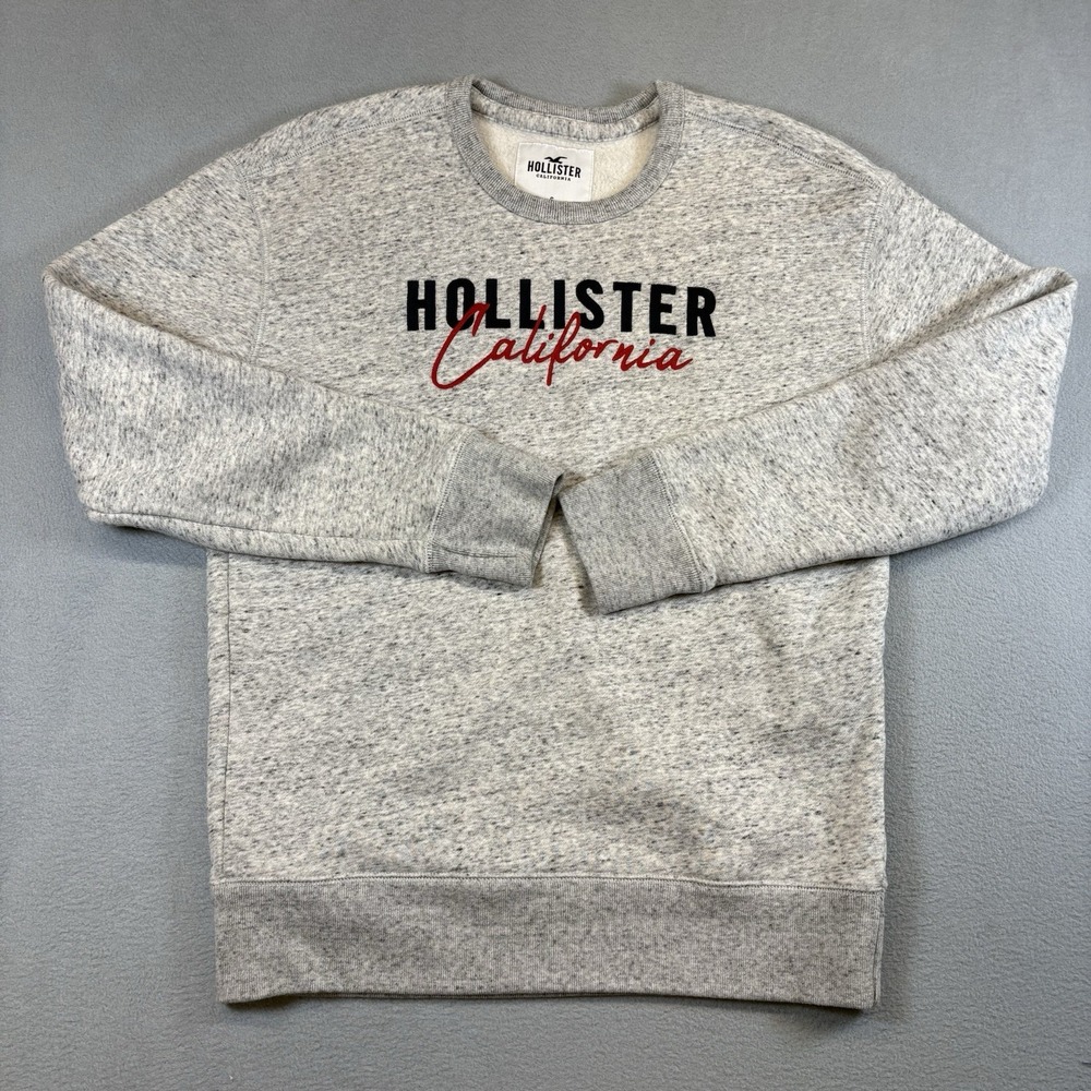 Hollister California Sweatshirt Mens Small Gray Fleece Crewneck Logo Pullover